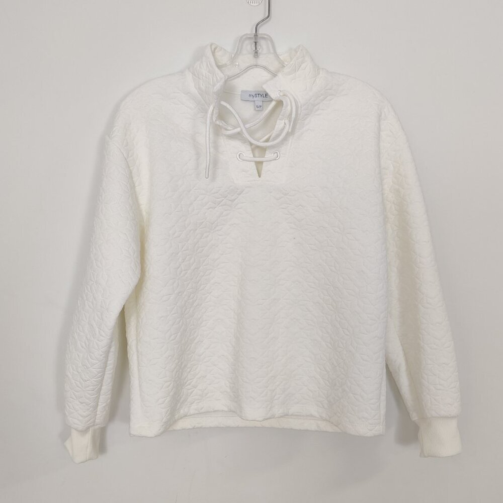 mySTYLE Women's Quilted Sweater Size S White Casual Activewear Outerwear Simple